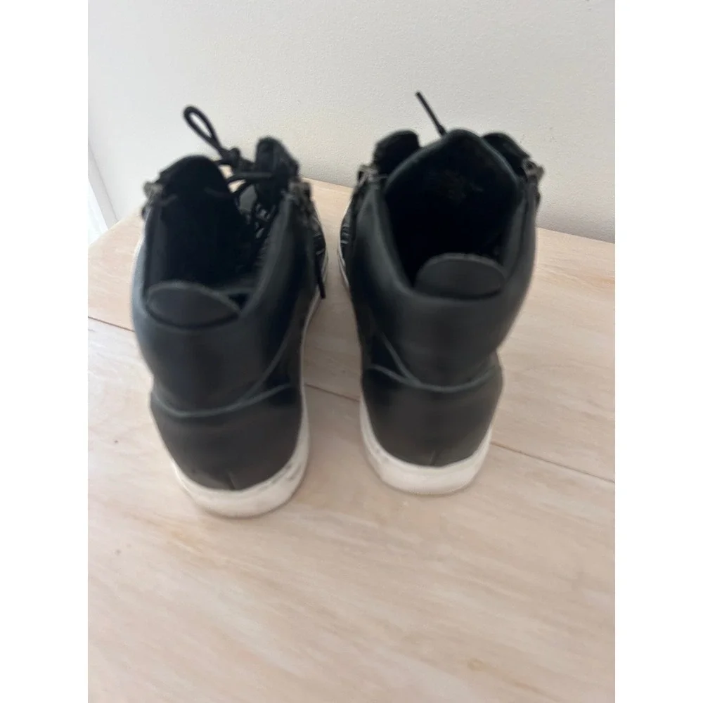 All Black Urban Cut Hi Top Leather Sneakers Laser Cut Zip Black Size 40